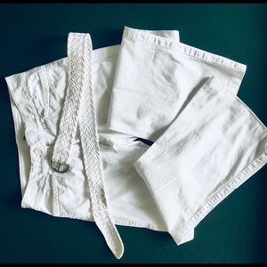 White linen pants with belt